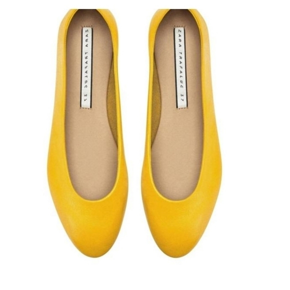 ZARA trafaluc Yellow Leather Ballet flats EUR 37 / US 6.5 Ballerina - Picture 5 of 12